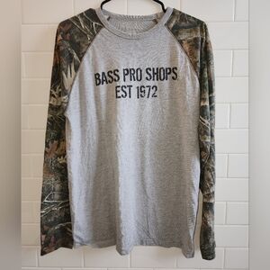 Vintage Camo T Shirt Camo Long Sleeves Bass Pro Shops Mens Size M  (B)